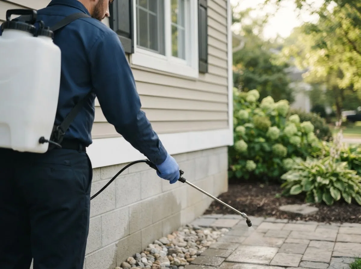 Pest control technician inspecting a home in Greenville, WV